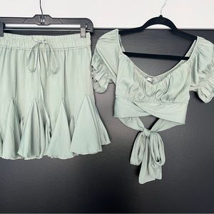 Sage green silk matching set